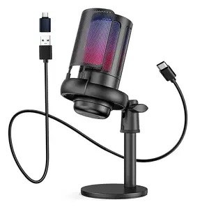 Professional USB Condenser Microphone, RGB Lighting Microphone with Holder, Recording, Live Streaming, Gaming, Karaoke Singing ME6S Microphone, Audio, Live Podcast Equipment