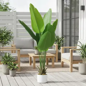 3.8 FT Artificial Bird of Paradise Tree, Tall Faux Artificial Plants for Indoor&Outdoor Fake Banana Leaf Plant Artificial Palm Tree with Planter