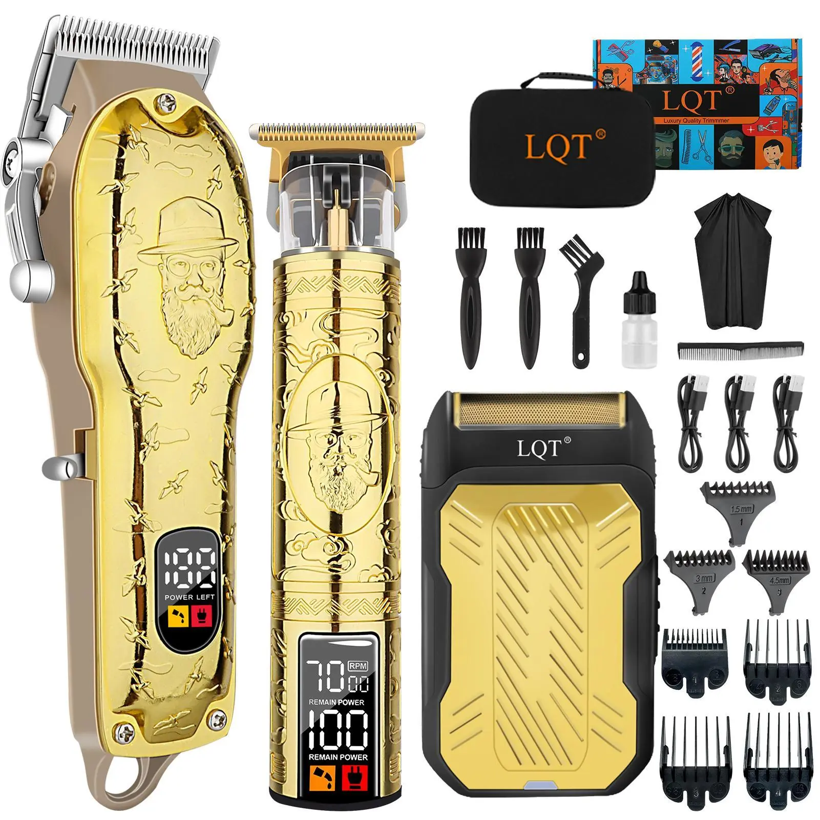 LQT Cordless Hair Trimmer Kit, Professional Digital Beard Trimmer with LCD Display, USB Rechargeable Hair Clipper for Men and Barbers, Digital Beard Trimmers