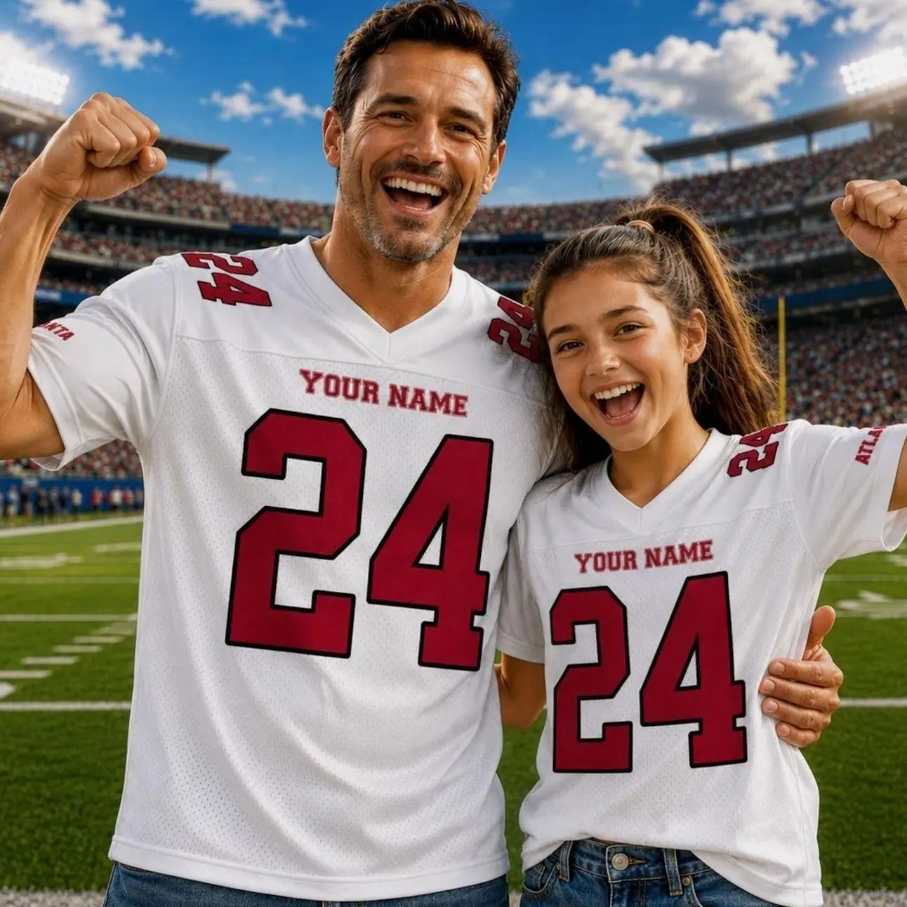 Personalized Atlanta Football Jersey, Custom Name Number, White Red Black Game Day Shirt J2G GXX