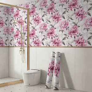 Extra-Large 23.62x119in Self-Adhesive Waterproof Removable Vinyl Decorative Wallpaper - Pink Floral Vintage Print, Easy DIY Installation, Modern Farmhouse Style Home Decor for Kitchen, Living Room