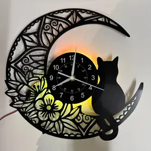 Vintage Cat Moon Flower Decorative Wall Art Clock, Perfect for Living Room, Bedroom, Hallway Decor, Ideal Gift for Cat Lovers, Astrology/bosom Style Enthusiasts