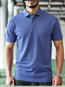 Men's Regular Fit Solid Color Pique Polo Shirt, Casual Short Sleeve Collared Top for Summer, Fashion Men's Clothes for Daily Wear, Tropical