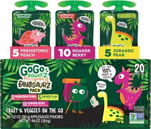 GoGo squeeZ No Sugar Added Fruit & veggieZ Applesauce and Puree Variety Pack, Jurassic Pear, Roarrrr Berry & Prehistoric Peach, Fruit Snacks for Kids, Gluten Free, Nut Free, Recloseable Cap, BPA Free