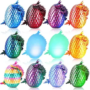12PCS 3D Printed Dragon Eggs Easter Basket Stuffers for Kids Prefilled Easter Eggs with Dragon Fidget Toys 3D Printed Animals Fidget Dinosaur Toys Classroom Prizes Supplies for Boys Girls