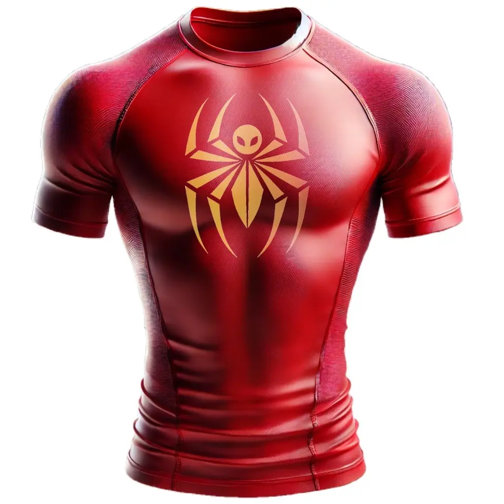 Cool Spider Graphic T-Shirt for Men Gold Spider Face Graphic – Gym-Ready, Muscle Fit, Multi-Color Options (US, Alpha, Large, Regular, Regular, Red)