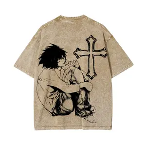 Death Note L Lawliet Washed Vintage Anime Tee Retro Grunge Streetwear Soft Cotton Unisex Casual Graphic Tshirt Couple Gift