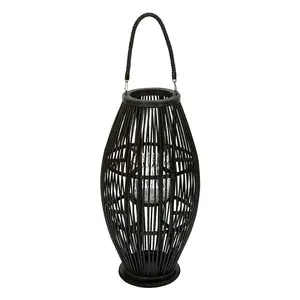 Lantern, Black, Rattan, 23" Tall