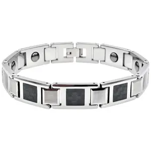 Mens Two-Toned Black and White Carbon Fiber Tungsten Bracelet