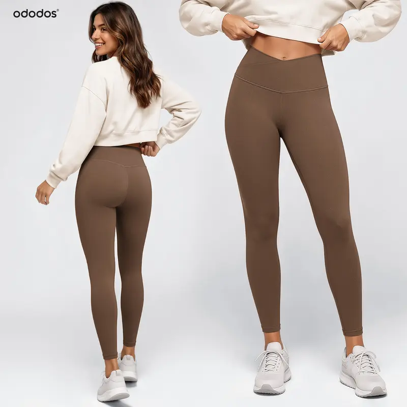 ODODOS Women's Buttery Soft Crossover Leggings with Back Pocket,sohochic