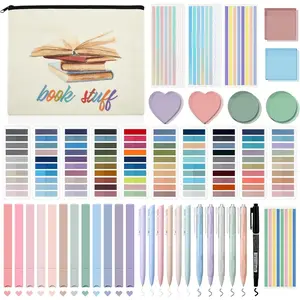 Book Annotation Kit,  Study Journaling Kit, 12 Pastel Highlighters, 11 Gel Pen, Pencil Case, 2640 count Sticky Tabs for  Study Textbooks Journaling and Book Lover()
