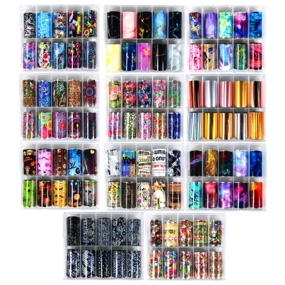 Foil Nail Art - 1 Box -10 Rolls for Manicure Transfer Laminates