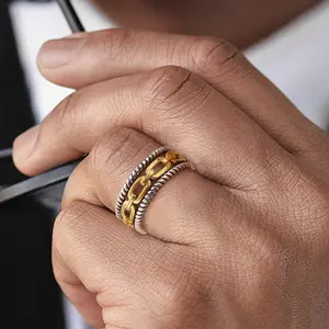 FaithHeart Retro Cuban Link Chain Open Adjustable Ring