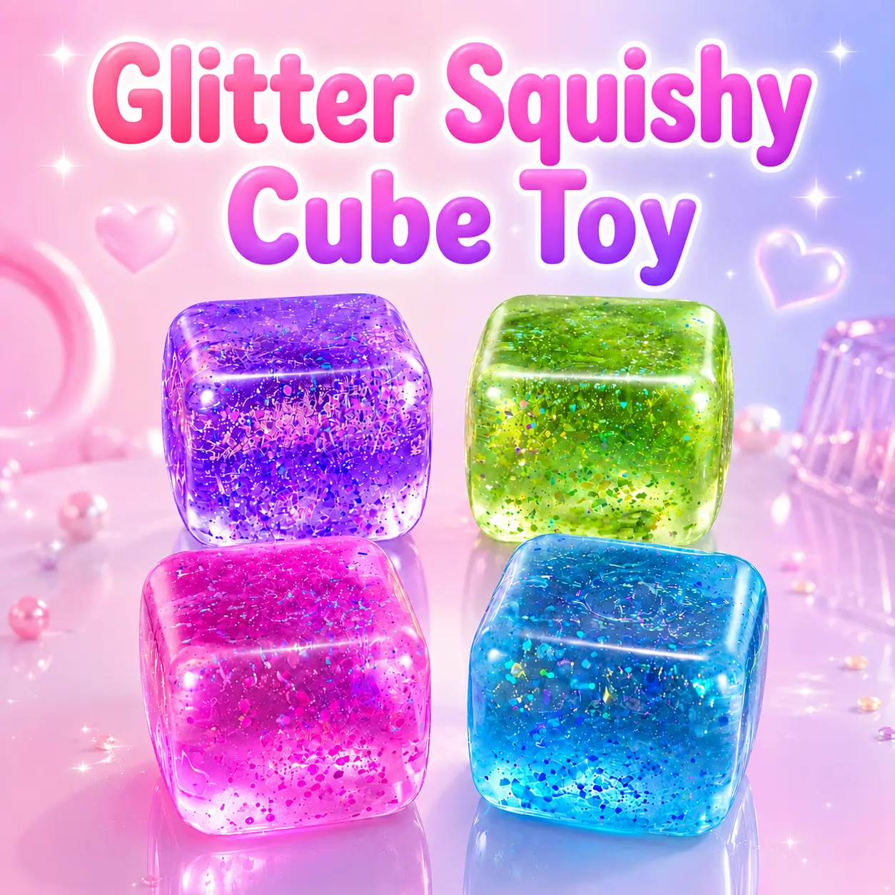 Glitter Squishy Cube Toy ,High Density Cube Fidget Toy, Colorful Malt Sugar Slow-Return Soft Squeeze Fidget Toy, Stress Relief with Slow Rising Sensory Squishy Toys for Kids Adults, Birthday Gifts, Party Favors,