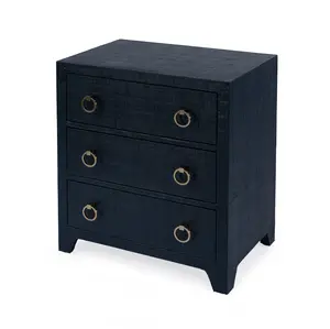 Bar Harbor Raffia 3 Drawer Nightstand in Navy Blue  5667410