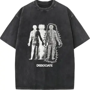 valentine shirts Cotton Short Sleeve Vintage Acid Wash Oversized Drop Shoulder Loose Hip Hop Baggy Retro Basic Tees Shirts With Dissociate Abstract Figures Graphic For Men Women - graphic tees