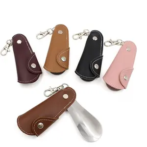 Portable Metal Shoe Horn with Leather Case | Mini Keychain Shoe Helper for Men & Women