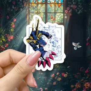 Digimon Metalgarurumon Evolution Durable Sticker, Weather-Resistant Peel-And-Stick Decal for Car, Motorcycle, Laptop, Water Bottle Decor