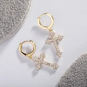 Unisex Cross-Shaped Earrings with Zircon Inlay, Fashionable Drop Earrings for Couples, Suitable for Everyday Wear, Perfect for Gifting and Couples' Selections, Ideal for Halloween and Trendy Fashion Enthusiasts. Z95