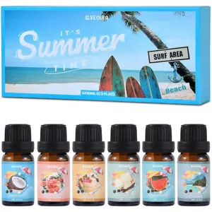 Summer Fragrance Oils Set, AVEOIRA Beach Essential Oil Set for Diffuser, Candle, Soap Making Scented Oils, Pina Colada, Strawberry Lemonade, Watermelon, Vanilla Ice Cream, Coconut, Ocean Breeze