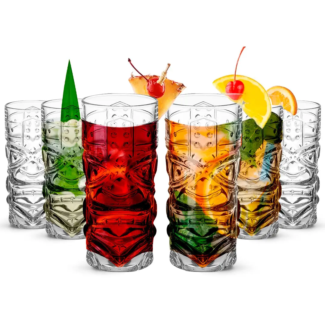 Clear Tiki Glasses, Set of 4 or 6 - 450 ML Drinkware Beverage Cocktails Hawaiian