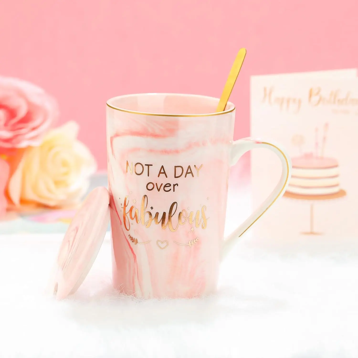 Gagalico Birthday Gifts for Women - Unique 6-Piece Gift Basket with Marble Mug, Rose Gold Mirror, Scented Candle, Natural Stone Bracelet, Birthday Socks, and Greeting Card - Perfect for Her, Friends, Mom, Sister, Wife, Daughter, Aunt