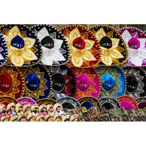 Posterazzi  Colourful Mexican Sombreros Mayan Masks & Mexican Dolls on Display - Chichen Itza Yucatan Mexico Print - 19 x 12 in.