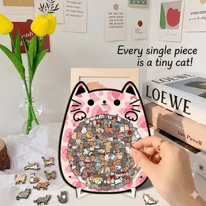 Cozy Cat Shaped Wooden Puzzle-135Pcs Irregular Cat Pieces Kids Educational, Stress Relief Room Decor, Perfect Gift for Cat Lovers, Single/Bundle Set Available, Stress Relief Decorative Puzzle Toy, Creative Gift for Cat Lovers Adults & Kids,DealsForYouDays