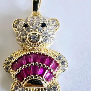 Gold Plated Bear Pendant 1.3 Inch Pink or Clear Color Options Not Including Chain Sparkling Design
