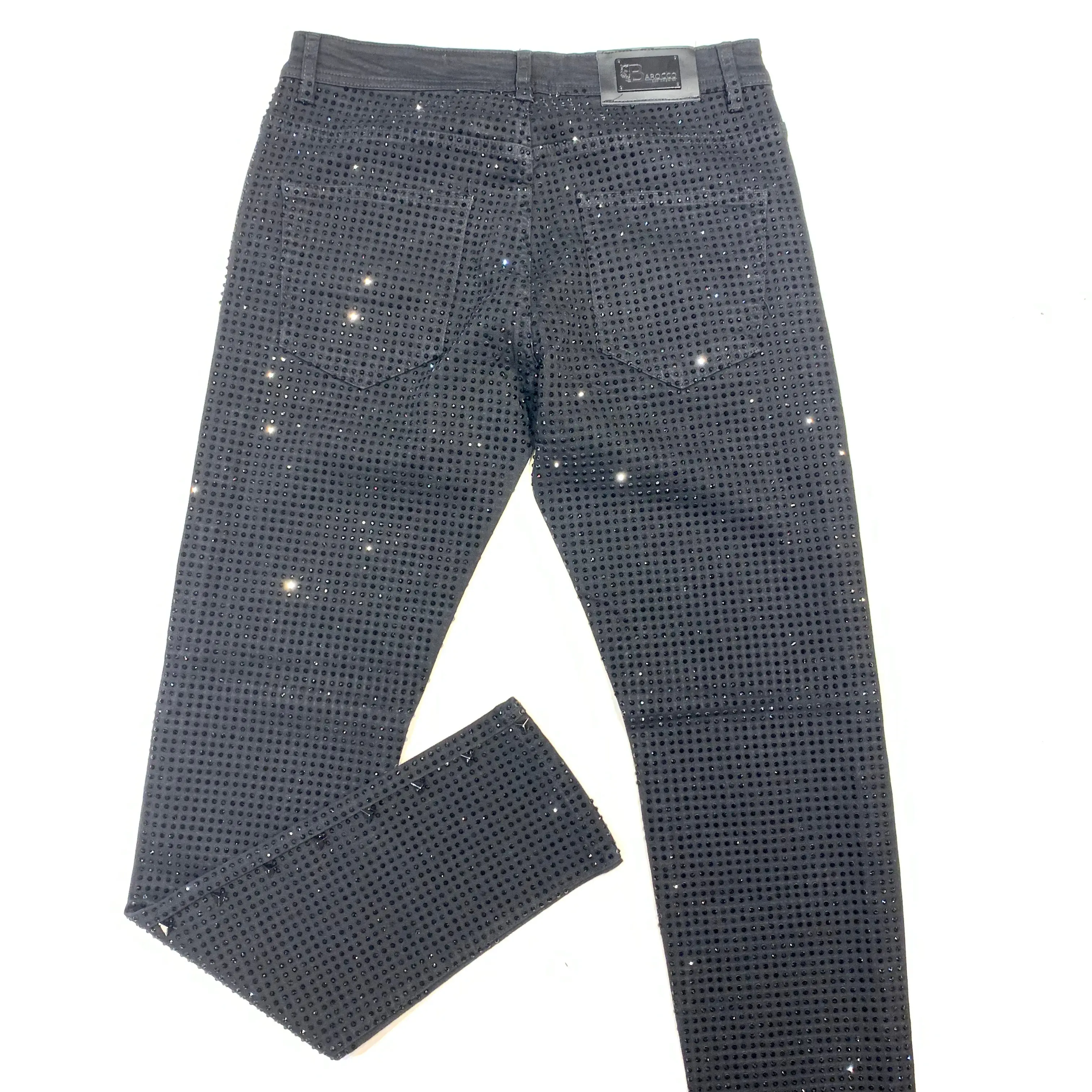 Barocco Men's Black Fully Loaded Crystal Spiked Jeans