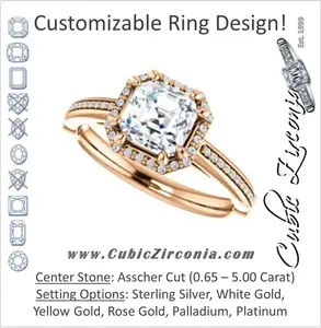 Cubic Zirconia Engagement Ring- The Letitia (Customizable Cathedral-set Asscher Cut Halo Style with Pavé Band)