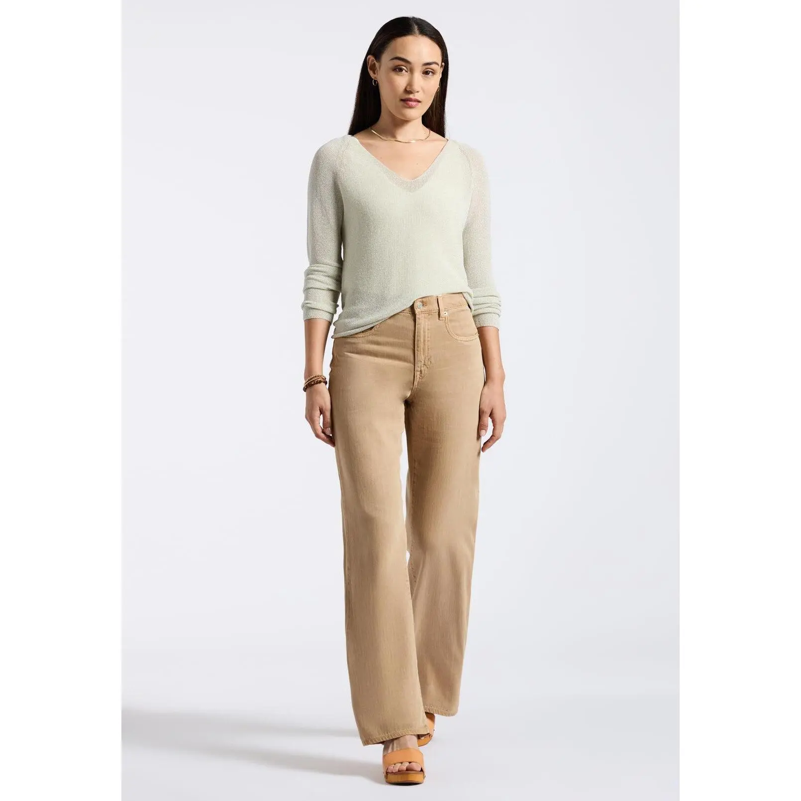 Valencianna Women's V-Neck Lightweight Sweater, Flax - SW0126P