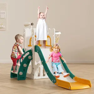 6 in 1 Toddler Slide,Kids Climber Slider for Indoor Outdoor Playground with Basketball Hoop,Storage and Telescope,L Shaped Slide for Toddler Climber Playset