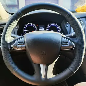 This car steering wheel cover is suitable for Infiniti Q50 (2014/2015) and QX50 (2015). It's hand-stitched with no inner rim, offering a comfortable and non-slip grip.