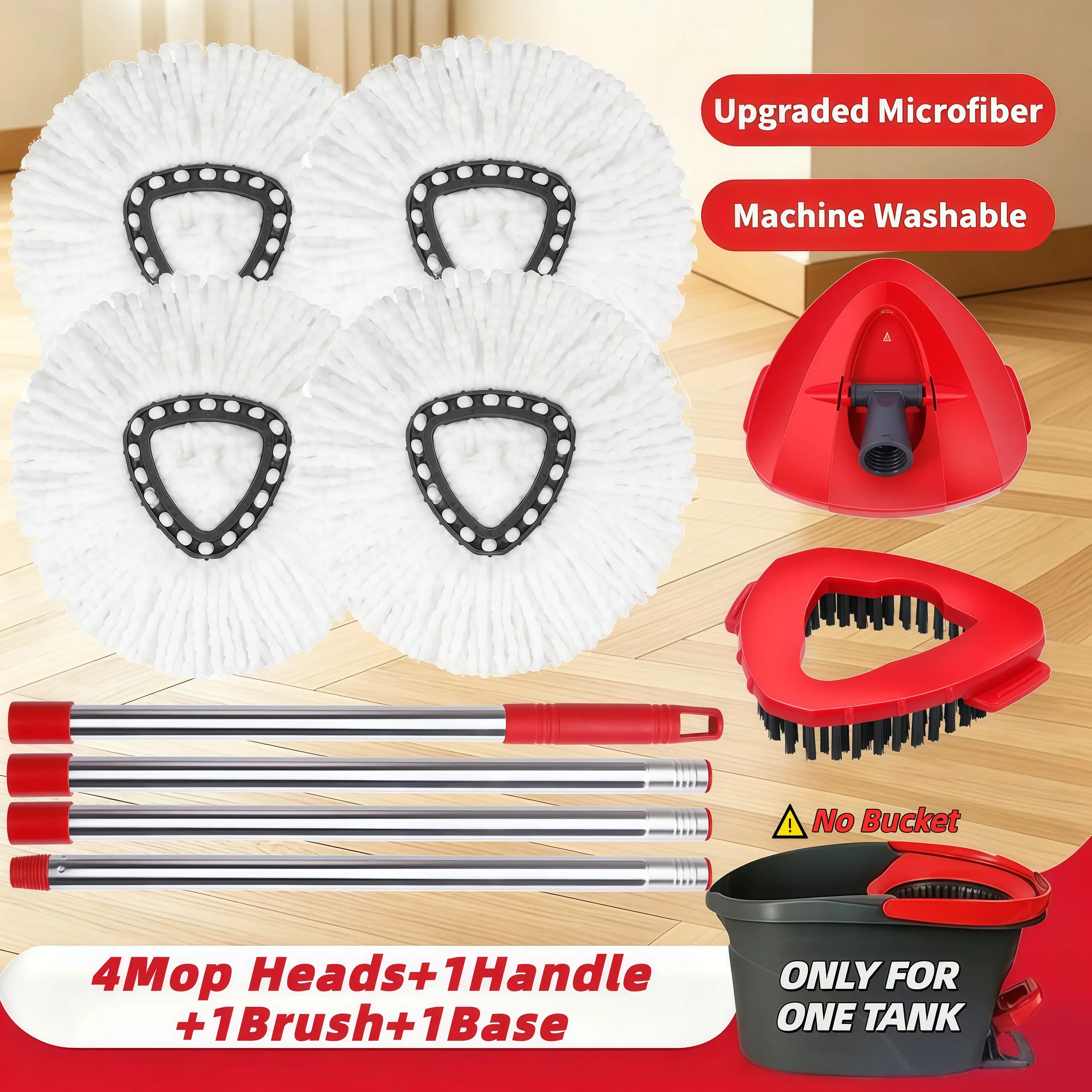 For O-cedar Microfiber Spin Mop Heads Refills & Scrub Brush without handle&bucket,for O-Cedar Easywring Spin Mop 1 Tank System Scrub Replacement Deep Cleaning Pack, Microfiber Mop Heads,dorm essentials,home essentials
