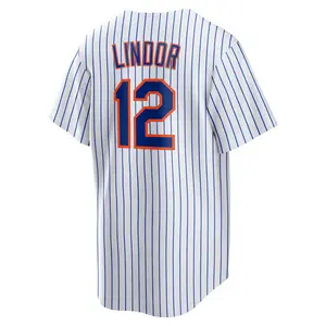 Men's #12 New York Baseball Jersey Blue & White Striped Classic "LINDOR" Design Breathable Button-Up Shirt For Training Games Casual Wear