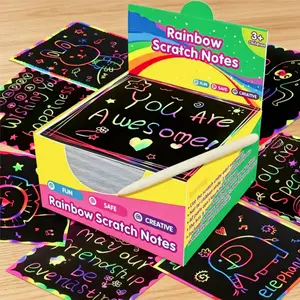 125Pcs Magic Handmade Rainbow Scratch Art Paper Painting Kit With Wooden Sticks DIY Art Creative Gift for Birthday Halloween Christmas New Year Family Party Mini Beautiful Art Notes Party Favors Unique Gift for Boys & Girls Rainbow Pattern Drawing Kit