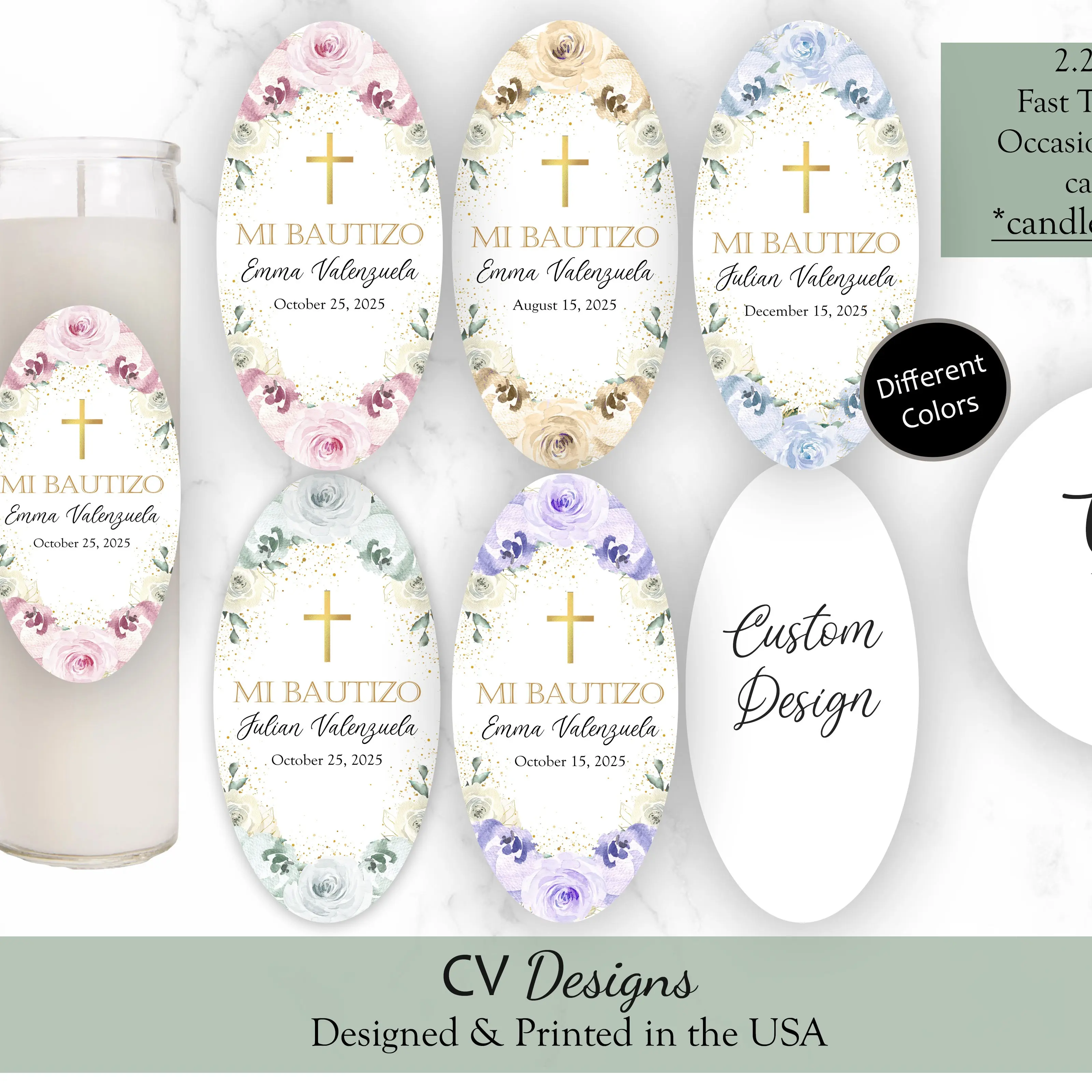 Baptism Bautizo Oval Candle Labels Any Occasion Baptism Bautizo Oval Candle Labels Any Occasion