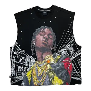 WH-SM6178 - No Fix Just Form Sleeveless Studded Graphic T-Shirt