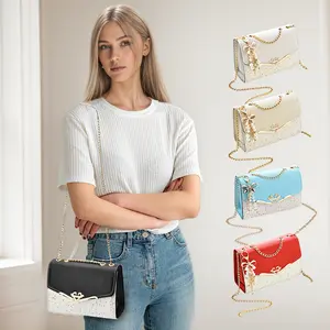 Women's Valentine's Day Gifts Bags Chic Chain Strap Crossbody Bag with Glittering Sequins, Flap Shoulder Purse Bow Pearls Satchel for Lover