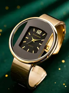 Women's Statement Bangle Watch – Skeleton Dial Quartz Watch, Luxury Ladies' Wristwatch.