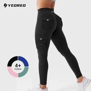 YEOREO CoreFlex Workout Cargo Leggings with Pockets for Women Hidden Scrunch Butt Lifting Leggings Gym Yoga Pants