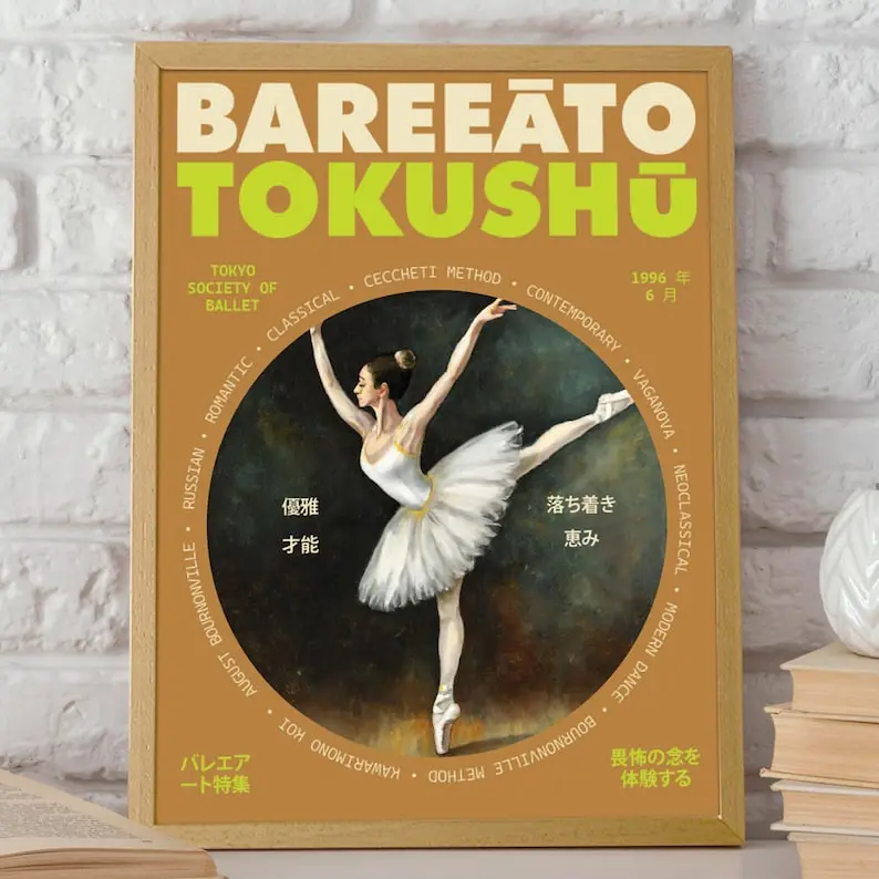 Classic Ballerina Wall Poster - Tokyo Society Ballet Recital Art Poster - Elegance in Motion: Timeless Dance Decor for Home and Office Walls. Modern Decoration. Ballet Art Posters, Art Decoration Posters Gift Ornaments
