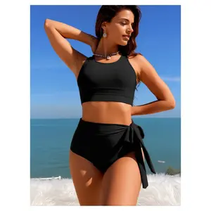 Women's Swimsuit Two Piece - Push Up Sexy Lace Up Bathing Suit Solid Color Bikini Set European American Style Summer Beachwear