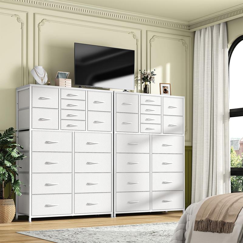 Raybee Furniture 57"H 16 Drawer White Dresser with Wooden Top, Modern Tall Dresser for Bedroom & Chests of Drawers, Large Capacity Storage Cabinets for Bedrooms, Living Room, Entryways