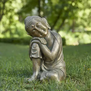 Glitzhome 18.25"H MGO Faux Bronze Resting Buddha Garden statue