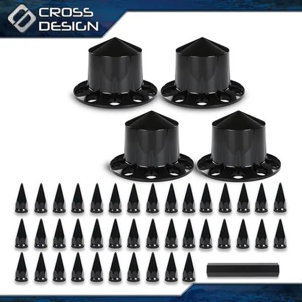 CROSSDESIGN 33mm ABS Durable Rear Nut Covers with Removable Spiked Caps, 4-Pc Semi Truck Rear Hub Cover Wheel Set, Auto Replacement Parts, Car Accessories, 1-Year Workmanship Warranty