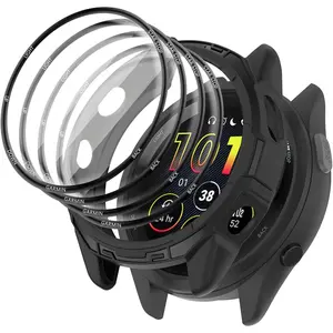 [1+4Pack] Case with PMMA Screen Protector Compatible with  Forerunner 265 46MM, Bumper Full Coverage Protective Soft Cases  Cover for Forerunner 265