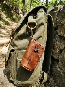 1 PC Handmade First Layer Vegetable-Tanned Cowhide Leather Wallet, Leather Bifold Wallet, Genuine Leather Keychain, Casual Solid Pattern, All Seasons