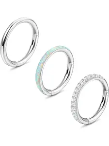 Women's Stainless Steel Nose Ring Set, 3-Piece Hypoallergenic Jewelry for All Seasons, Casual Style, Sizes 8-10mm, Hinged Nose Hoop
